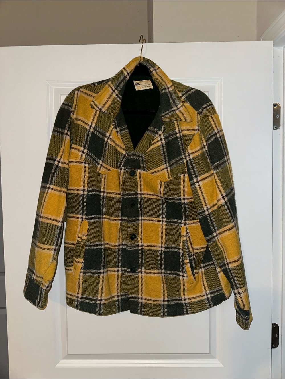 Vintage Sears Work Outerwear Yellow Plaid Button Front Jacket Unisex - Picture 1 of 6
